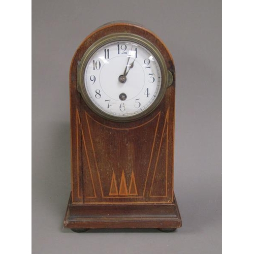 1179 - TWO EDWARDIAN INLAID MATT MAHOGANY CASED MANTEL CLOCKS, 27CM H LARGEST