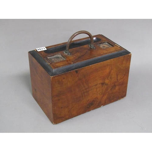 1194 - VICTORIAN WALNUT AND EBONISED STATIONERY BOX, 30CM W