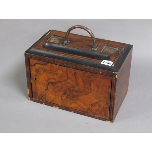 1194 - VICTORIAN WALNUT AND EBONISED STATIONERY BOX, 30CM W