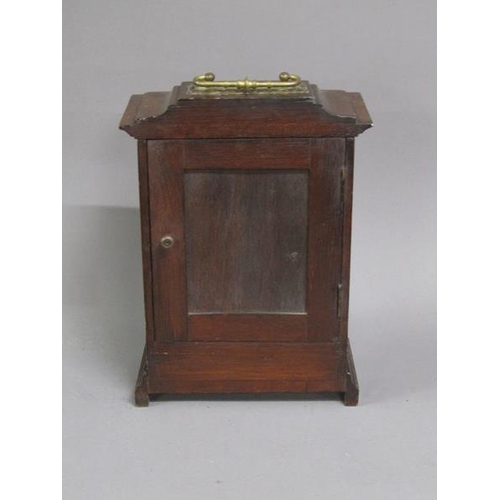 1196 - LATE VICTORIAN/EDWARDIAN OAK INLAID MANTEL CLOCK, 31CM H