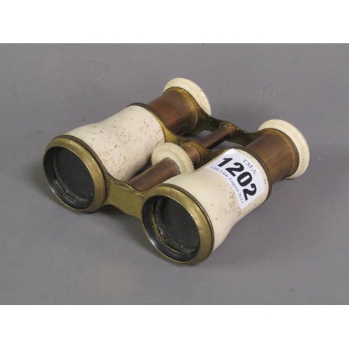 1202 - PAIR OF LATE 19C BRASS BONE CASED BINOCULARS