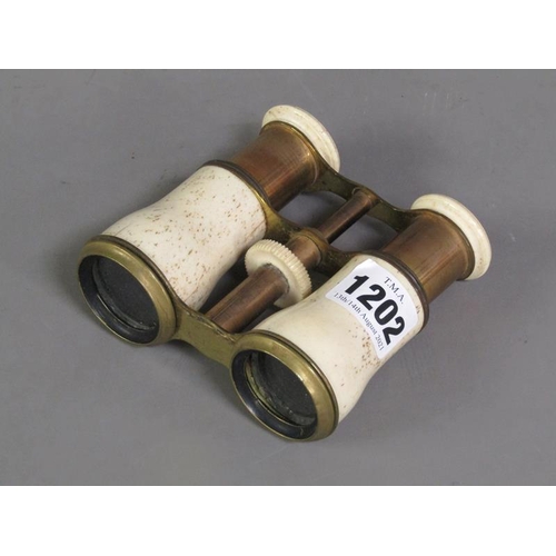 1202 - PAIR OF LATE 19C BRASS BONE CASED BINOCULARS