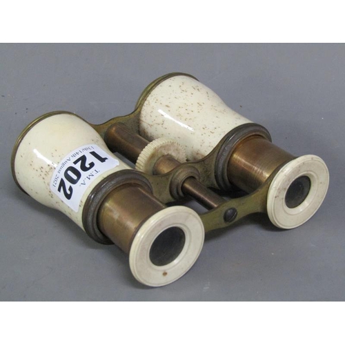 1202 - PAIR OF LATE 19C BRASS BONE CASED BINOCULARS