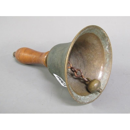 1206 - VINTAGE HAND BELL WITH TURNED WOOD HANDLE, 21CM H