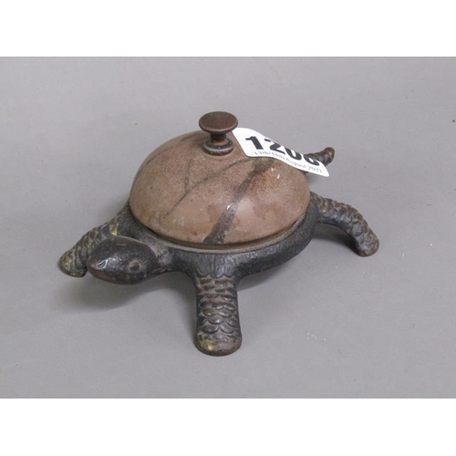 1208 - EARLY 20C TORTOISE DESK BELL, 12CM L