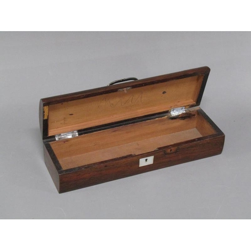 1215 - 19C ROSEWOOD MOTHER OF PEARL INLAID GLOVE BOX, 26CM W