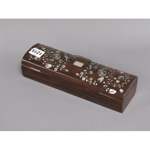 1215 - 19C ROSEWOOD MOTHER OF PEARL INLAID GLOVE BOX, 26CM W