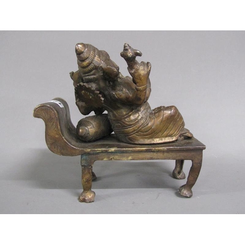 1219 - LARGE REPLICA BRONZED FIGURE OF GANESH IN RECUMBENT POSE, 20CM W