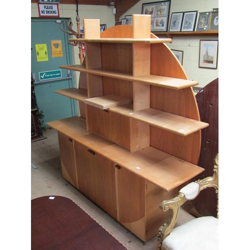 1583 - CONTEMPORARY SOLID BEECH STANDING OPEN BOOKCASE WITH CUPBOARD BASE, ATTRIBUTED TO DAVID LINLEY, 205C... 