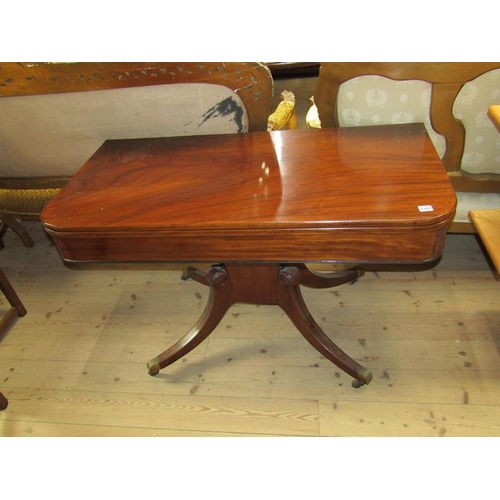 1587 - EARLY 19C FIGURED MAHOGANY FOLD OVER PEDESTAL BREAKFAST TABLE, 121CM W