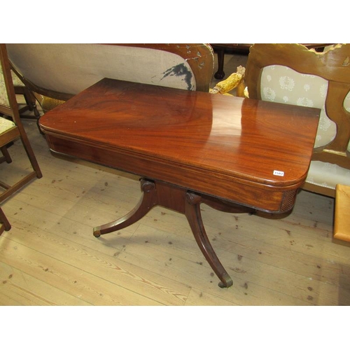 1587 - EARLY 19C FIGURED MAHOGANY FOLD OVER PEDESTAL BREAKFAST TABLE, 121CM W