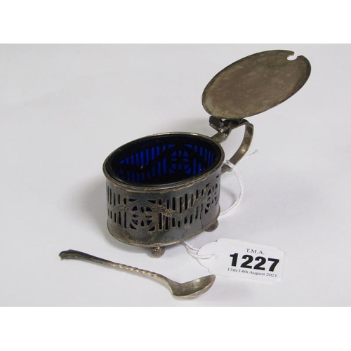 1227 - SILVER MUSTARD OF PIERCED OVAL FORM WITH LINER