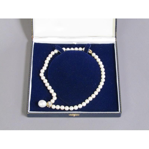 101 - A cultured pearl and diamond necklace with twenty four akoya cultured pearls, 18ct gold clasps set w... 