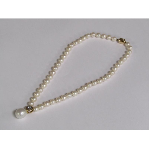 101 - A cultured pearl and diamond necklace with twenty four akoya cultured pearls, 18ct gold clasps set w... 