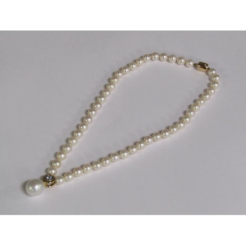 101 - A cultured pearl and diamond necklace with twenty four akoya cultured pearls, 18ct gold clasps set w... 