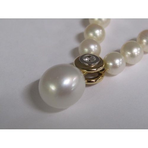 101 - A cultured pearl and diamond necklace with twenty four akoya cultured pearls, 18ct gold clasps set w... 