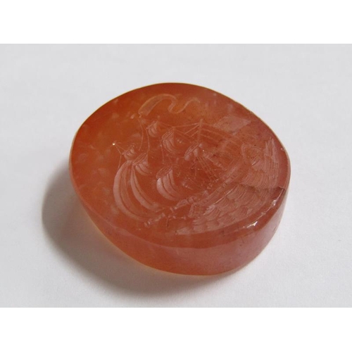 102 - A 19c Cornelian seal engraved with a war ship.