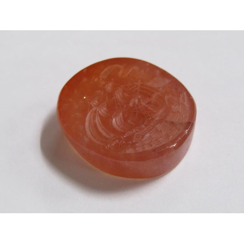 102 - A 19c Cornelian seal engraved with a war ship.