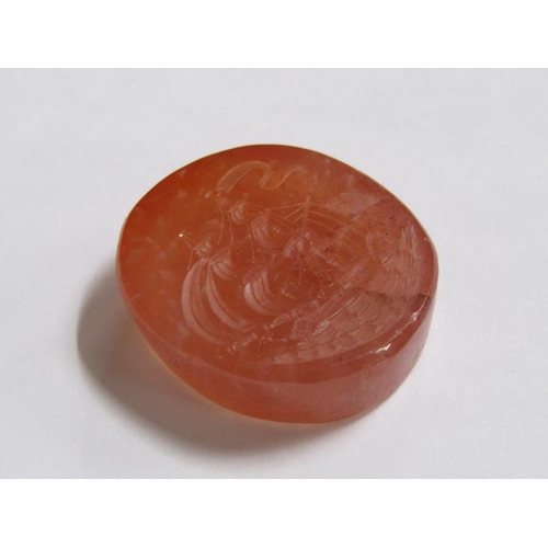 102 - A 19c Cornelian seal engraved with a war ship.