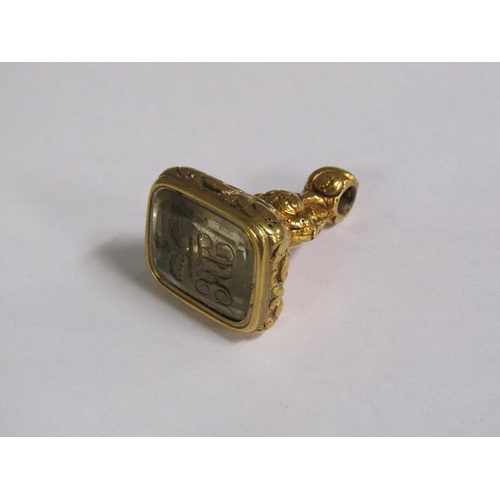 104 - A gold metal seal fob with engraved thistle seal, 4.5cm l.