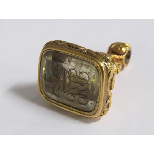 104 - A gold metal seal fob with engraved thistle seal, 4.5cm l.