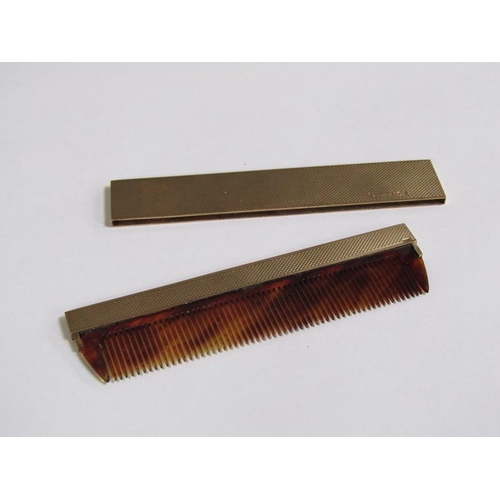 105 - A 9ct gold engine turned cased comb, makers marks S J R, Birmingham 1977, 36.6g total.