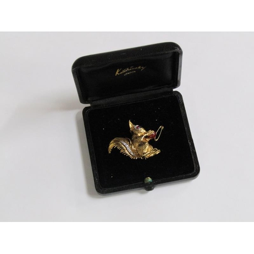 111 - A 1960's Kutchinsky 18ct gold and diamond with ruby set squirrel brooch, total 21.8g, 4cm h, signed ... 