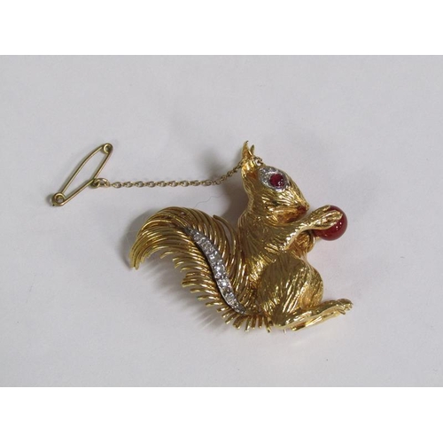 111 - A 1960's Kutchinsky 18ct gold and diamond with ruby set squirrel brooch, total 21.8g, 4cm h, signed ... 