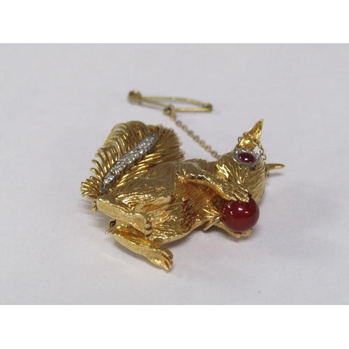 111 - A 1960's Kutchinsky 18ct gold and diamond with ruby set squirrel brooch, total 21.8g, 4cm h, signed ... 