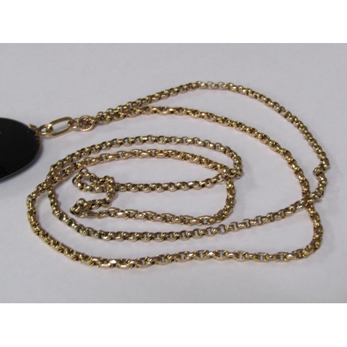 116 - A Victorian jet diamond set memoriam pendant with a 9ct gold chain, 14.6g, 80cm l.