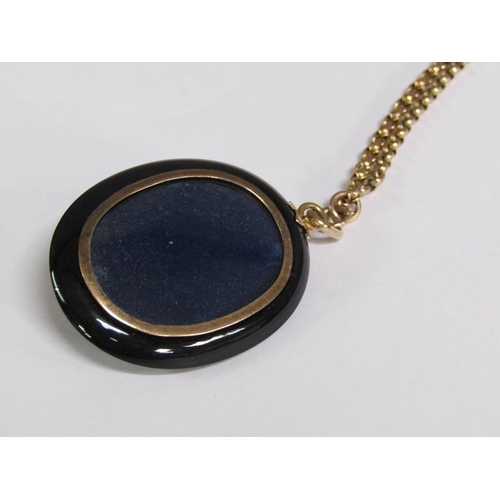 116 - A Victorian jet diamond set memoriam pendant with a 9ct gold chain, 14.6g, 80cm l.