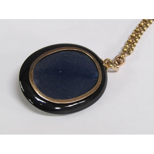 116 - A Victorian jet diamond set memoriam pendant with a 9ct gold chain, 14.6g, 80cm l.