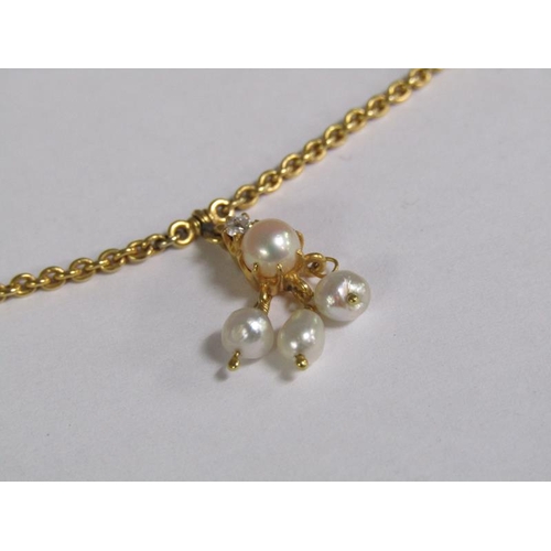 118 - A 15ct gold tourmaline and diamond pearl set pendant necklace, total 12.3g.