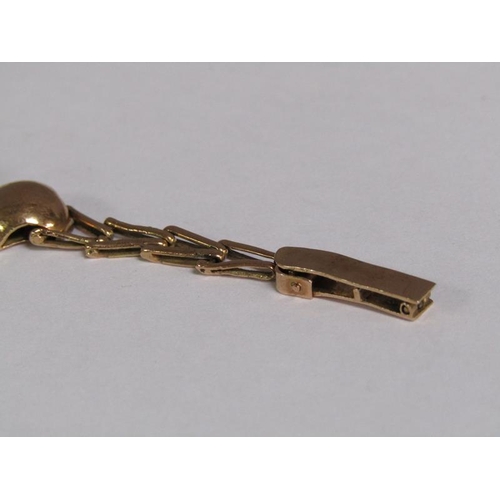 120 - An Egyptian gold bracelet set with four cut amethysts, total 18.4g, 18.5cm l.