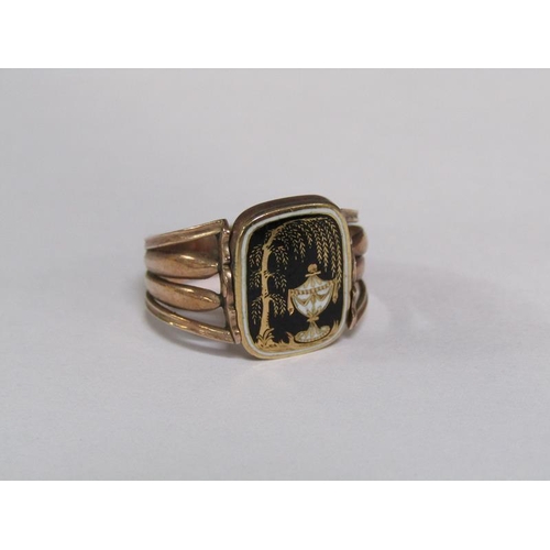 126 - A gold memoriam ring with a twist memoriam and enamel setting, dated 1814, size P 1/2, total 4g.