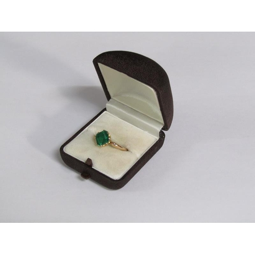 127 - A 15ct gold cut emerald set ring, size R, emerald approx. 2 carats.