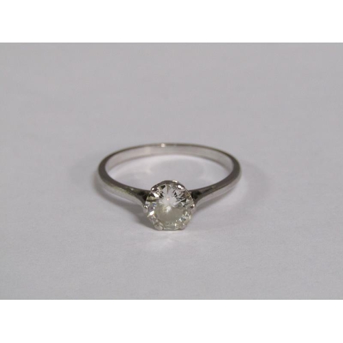 134 - A platinum and diamond set ring, approx 1 carat stone, size S 1/2.