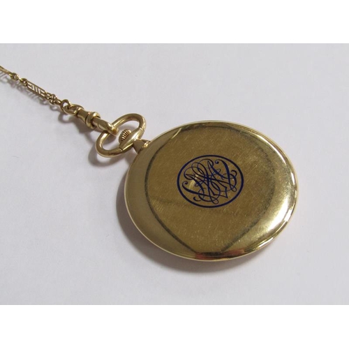 98 - A Lacloche Freres of Paris 18ct gold fob watch and chain with enamel initials to reverse, 52.9g tota... 