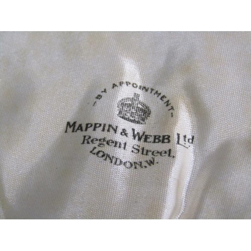 166 - A boxed set of six Mappin & Webb silver gilt coffee spoons with green and white enamelled handles an... 