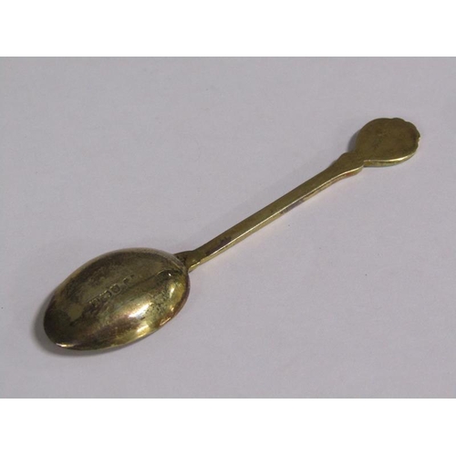 166 - A boxed set of six Mappin & Webb silver gilt coffee spoons with green and white enamelled handles an... 