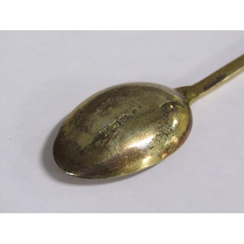 166 - A boxed set of six Mappin & Webb silver gilt coffee spoons with green and white enamelled handles an... 