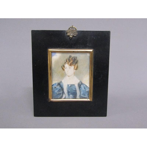 88 - Unsigned 19c - portrait of a lady, framed and glazed, 8cm x 6.5cm.