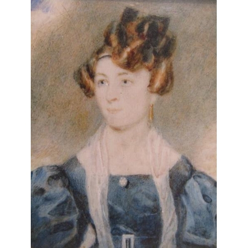 88 - Unsigned 19c - portrait of a lady, framed and glazed, 8cm x 6.5cm.