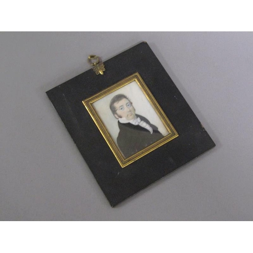 89 - Unsigned 19c - portrait miniature of a gentleman, Robert Carew King, framed and glazed, 8.5cm x 6.5c... 