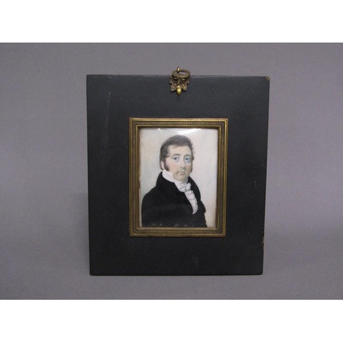 89 - Unsigned 19c - portrait miniature of a gentleman, Robert Carew King, framed and glazed, 8.5cm x 6.5c... 