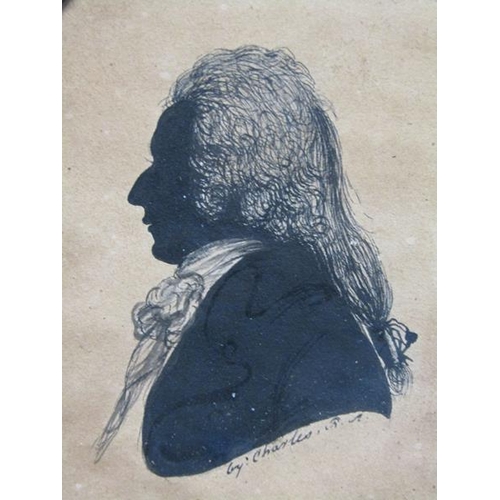 93 - Charles RA - 19c black on white silhouette portrait miniature of a gentleman, signed, oval framed an... 
