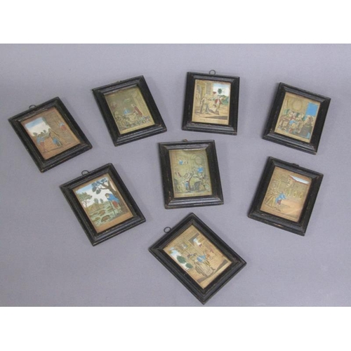 94 - A series of eight coloured prints- The Prodigal Son, hand coloured and titled, each framed and glaze... 