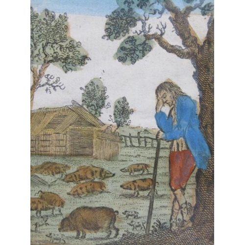 94 - A series of eight coloured prints- The Prodigal Son, hand coloured and titled, each framed and glaze... 