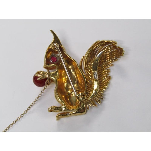 111 - A 1960's Kutchinsky 18ct gold and diamond with ruby set squirrel brooch, total 21.8g, 4cm h, signed ... 