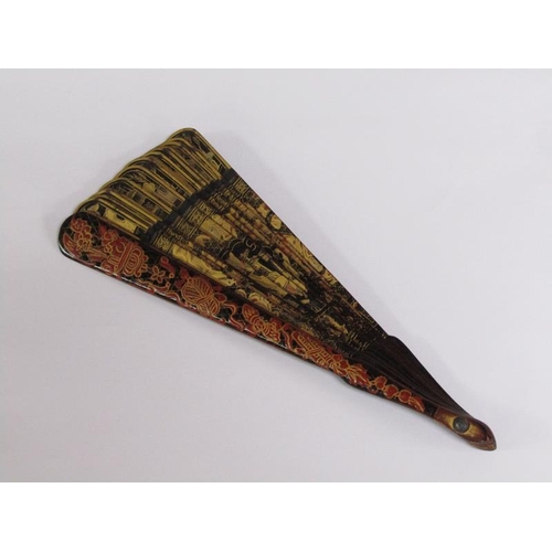 62 - A Japanese Meiji period tortoiseshell fan, chinoiserie decorated with figures, buildings and foliate... 